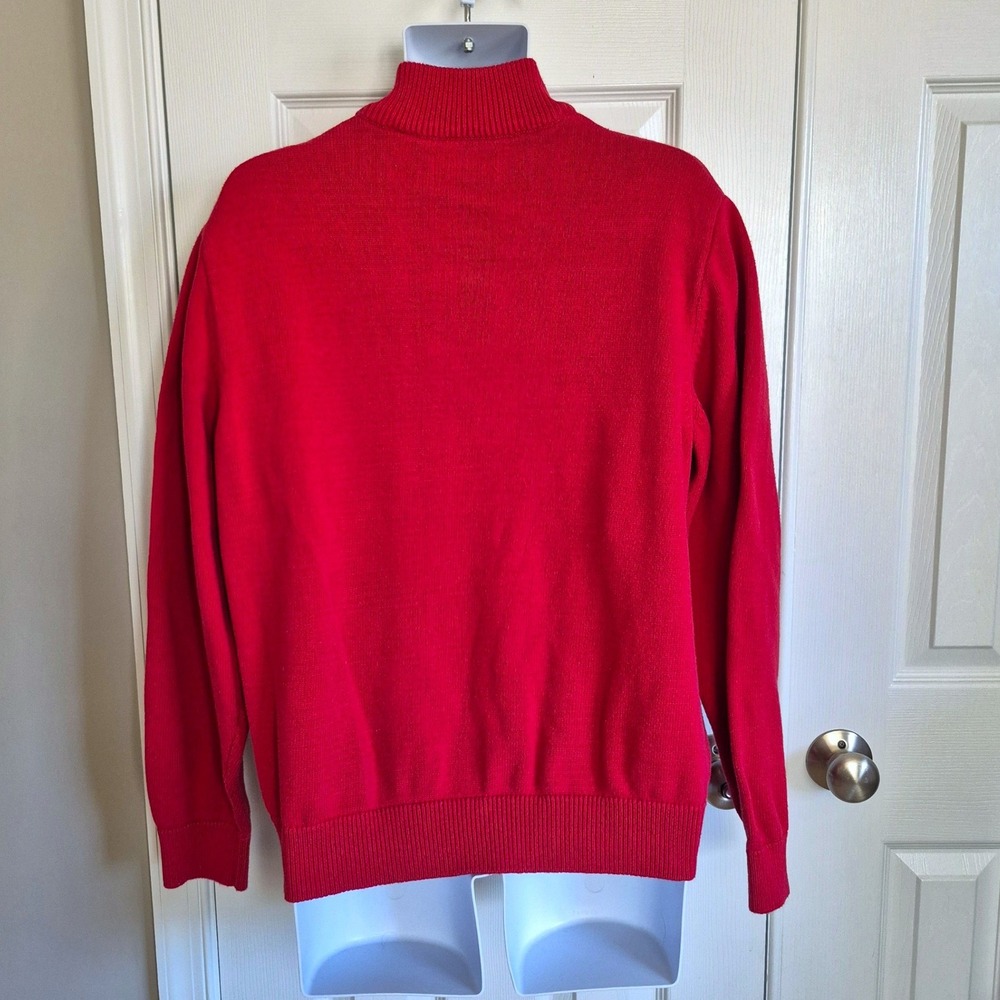 Chaps red reindeer winter Christmas holiday quarter zip sweater men's XL - Picture 10 of 13